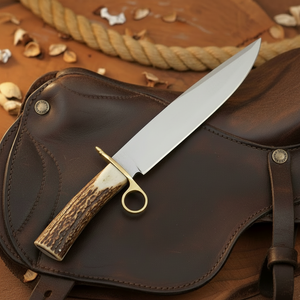 Ring Guard Stag Bowie Knife with Crown Antler Handle and Hand Laced Leather Sheath by Divine Knives — product view 4