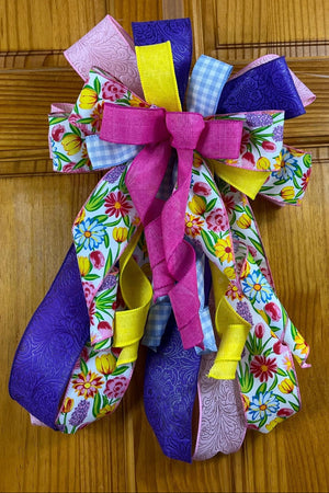 Spring Floral Wreath Bow | Pink, Yellow & Purple by Bouge Creations, view 3