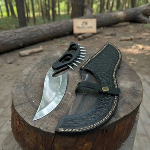 Handmade Persian-Inspired Hawkbill Knife with Black Micarta Handle Carbon Steel Blade by JW SteelCrafts, Damascus knife detail photo 5