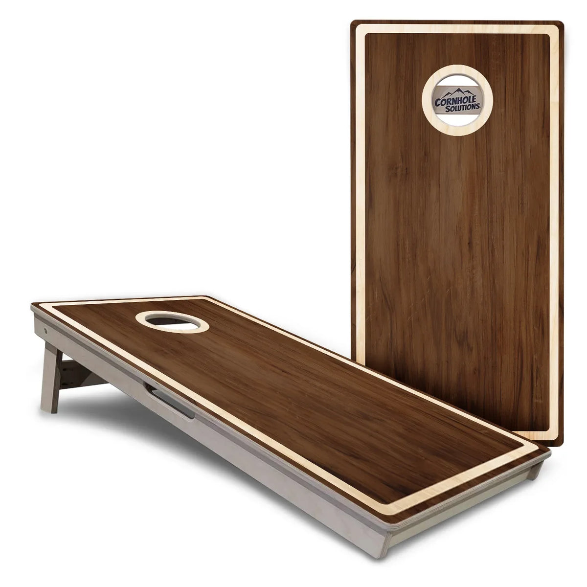Dark Wood Natural Border Cornhole Boards – Tournament Series