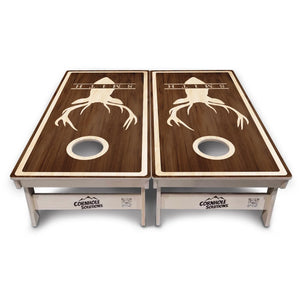 Personalized Buck Woodgrain Cornhole Boards – Tournament Series