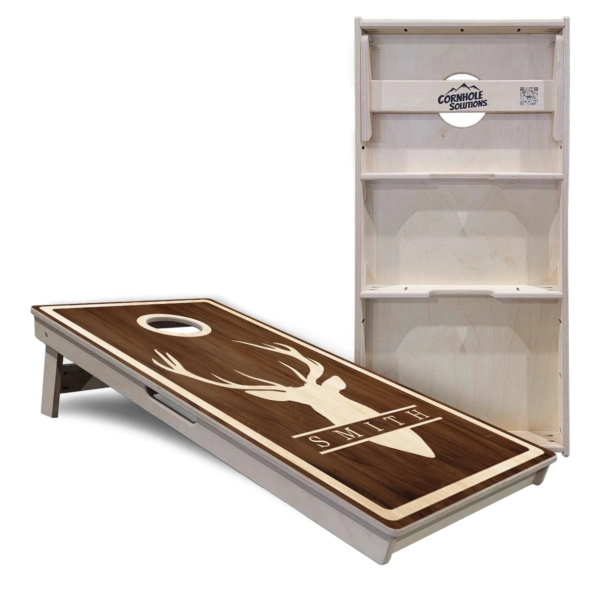 Personalized Buck Woodgrain Cornhole Boards – Tournament Series