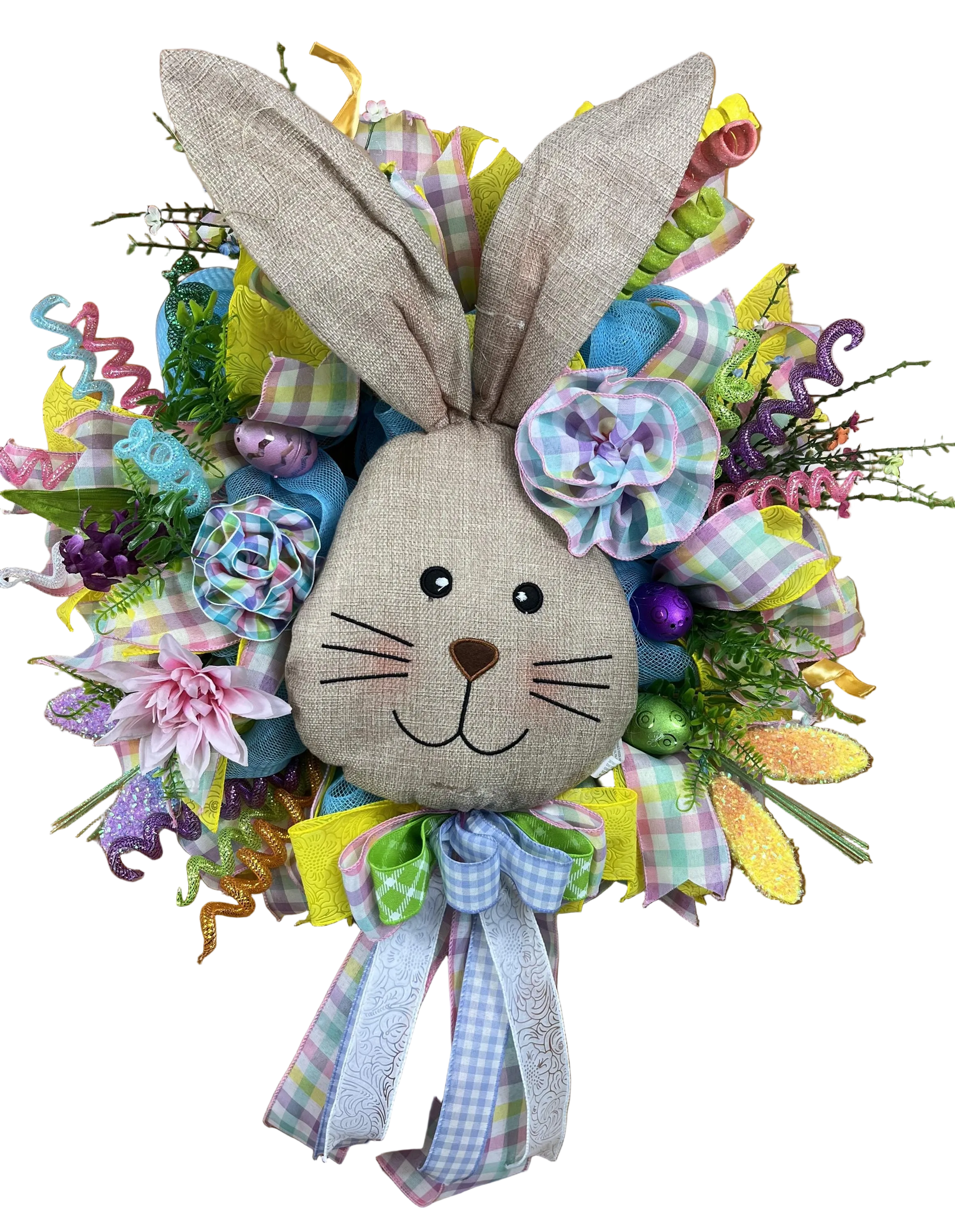 Linen Bunny Easter Wreath | Handmade Spring Front Door Wreath | Farmhouse Bunny Decor | Pastel Easter Door Hanger | Easter Bunny Wreath