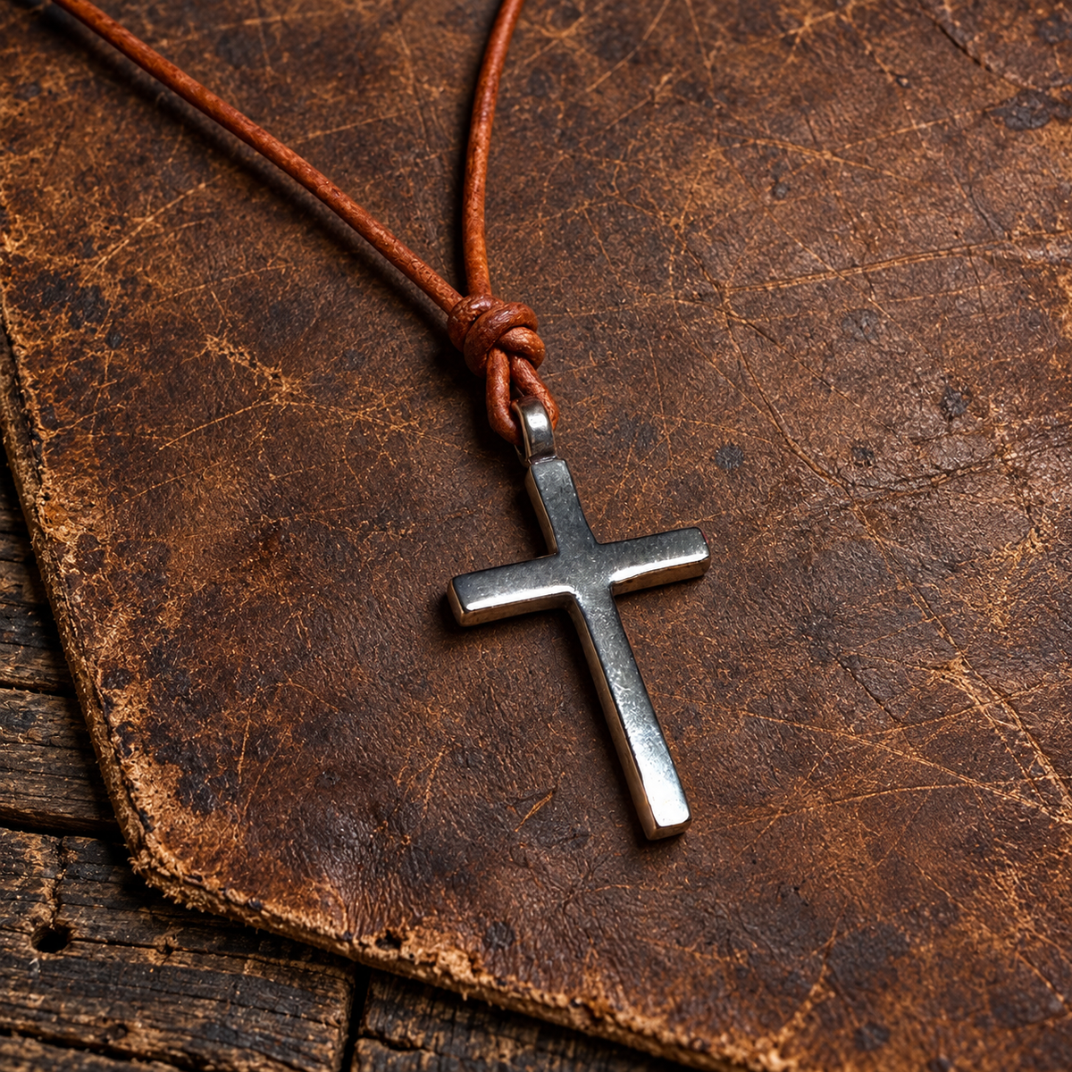 FAITH Classic Cross Necklace - Bronze on Leather Cord