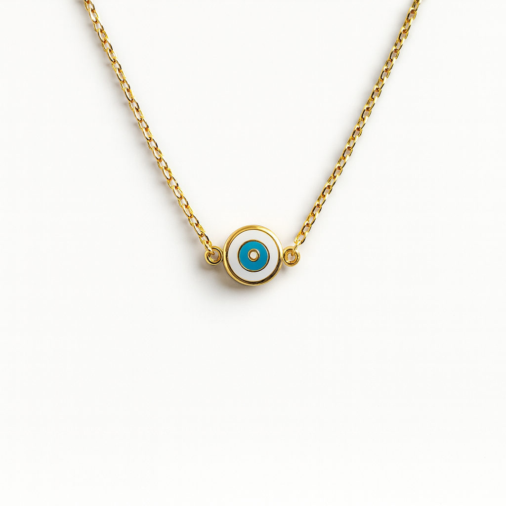 Delilah Evil Eye Necklace | White | Gold Vermeil by Ke Bella, additional product image 2