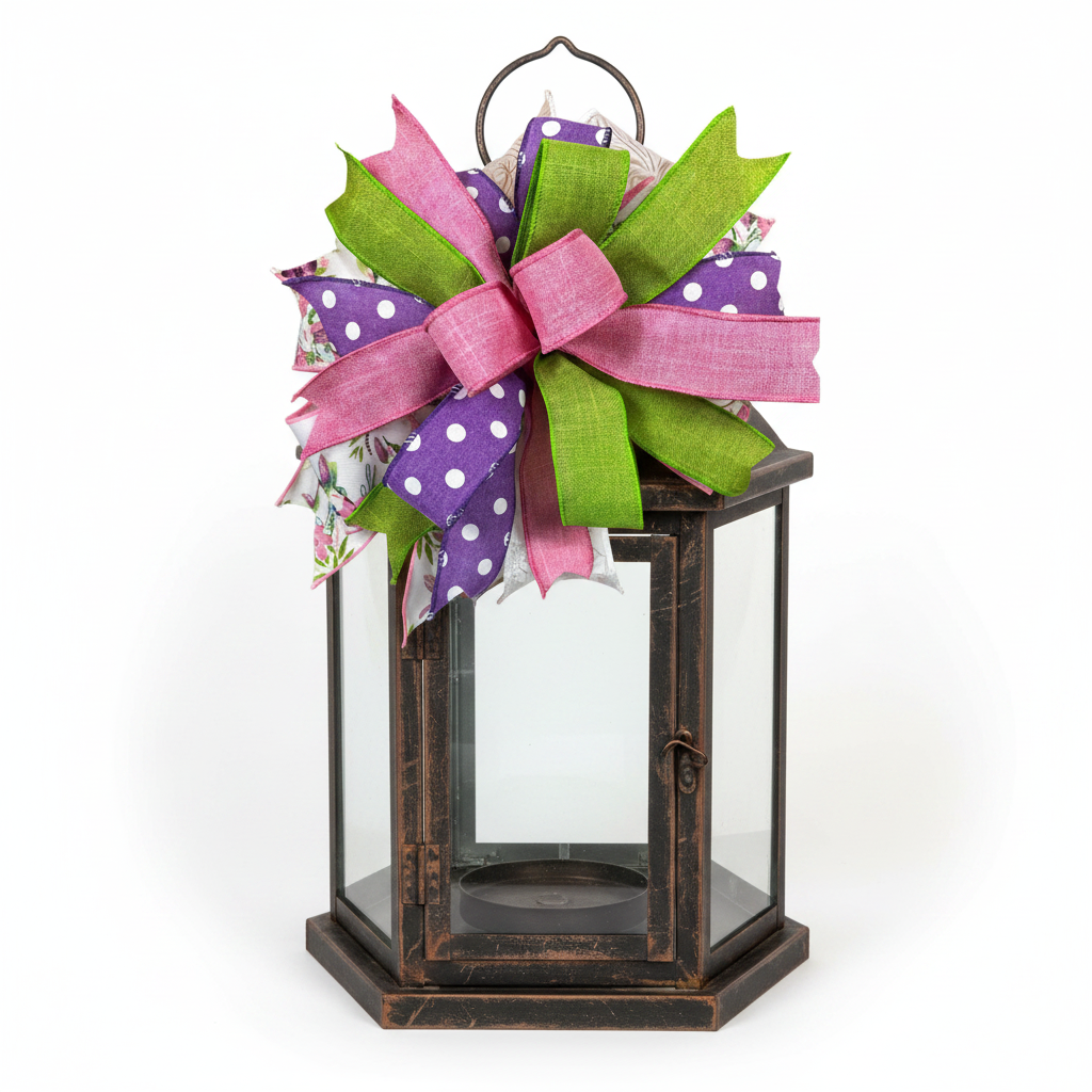 Hummingbird Bow | Pink, Green, Purple Floral Wreath Decor