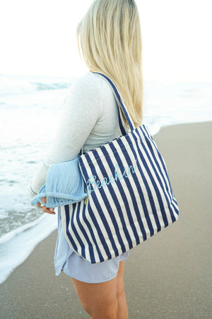 Harbor Canvas Striped Tote | Customizable