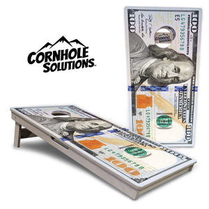 $100 Bill Cornhole Boards - Professional Tournament Series by Cornhole Solutions, custom cornhole board main product photo