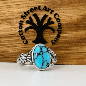 Blue Willow Turquoise Tru-Stone & Sterling Silver Memorial Ring