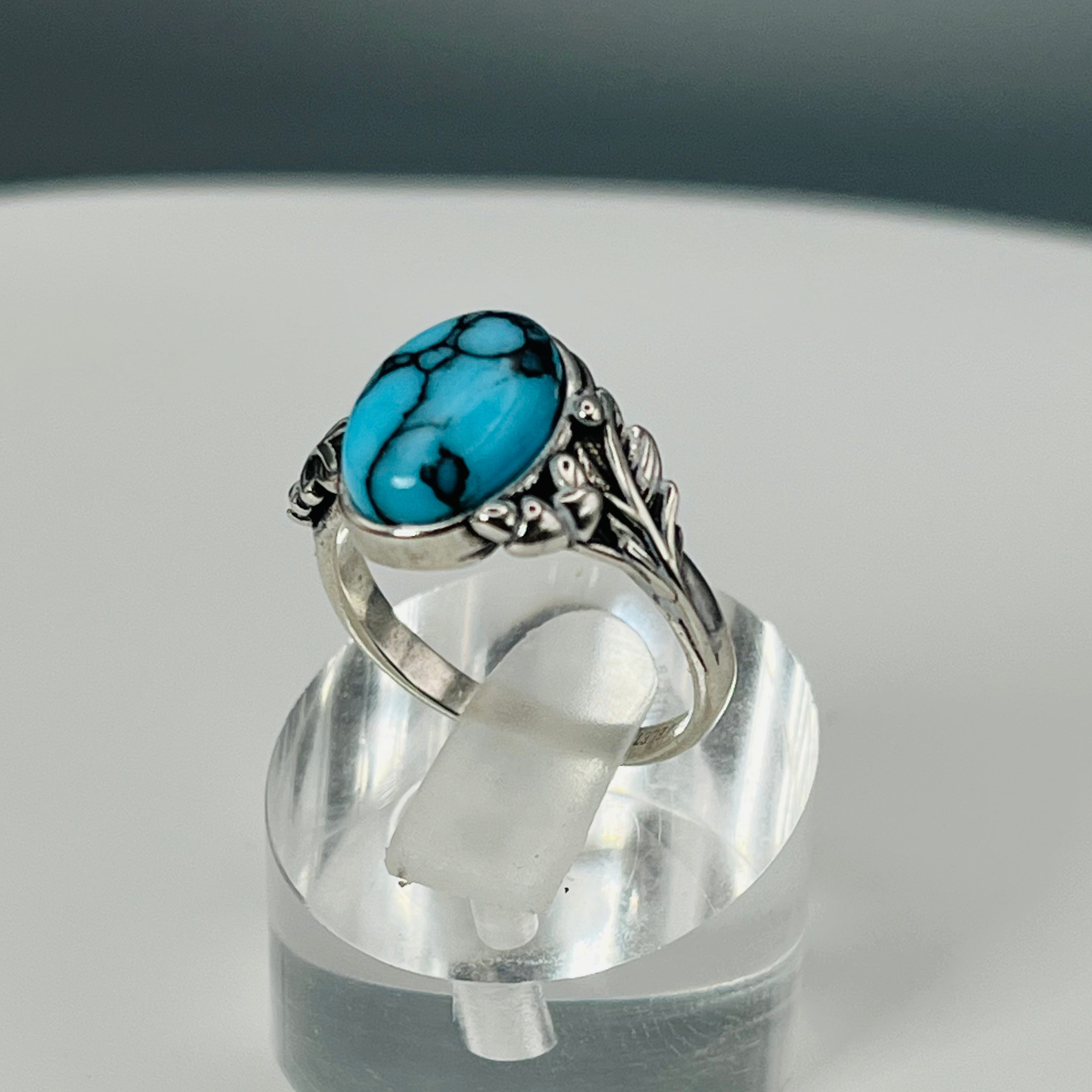 Blue Willow Turquoise Tru-Stone & Sterling Silver Memorial Ring by Cotton Street Art Company, handmade jewelry detail photo 2