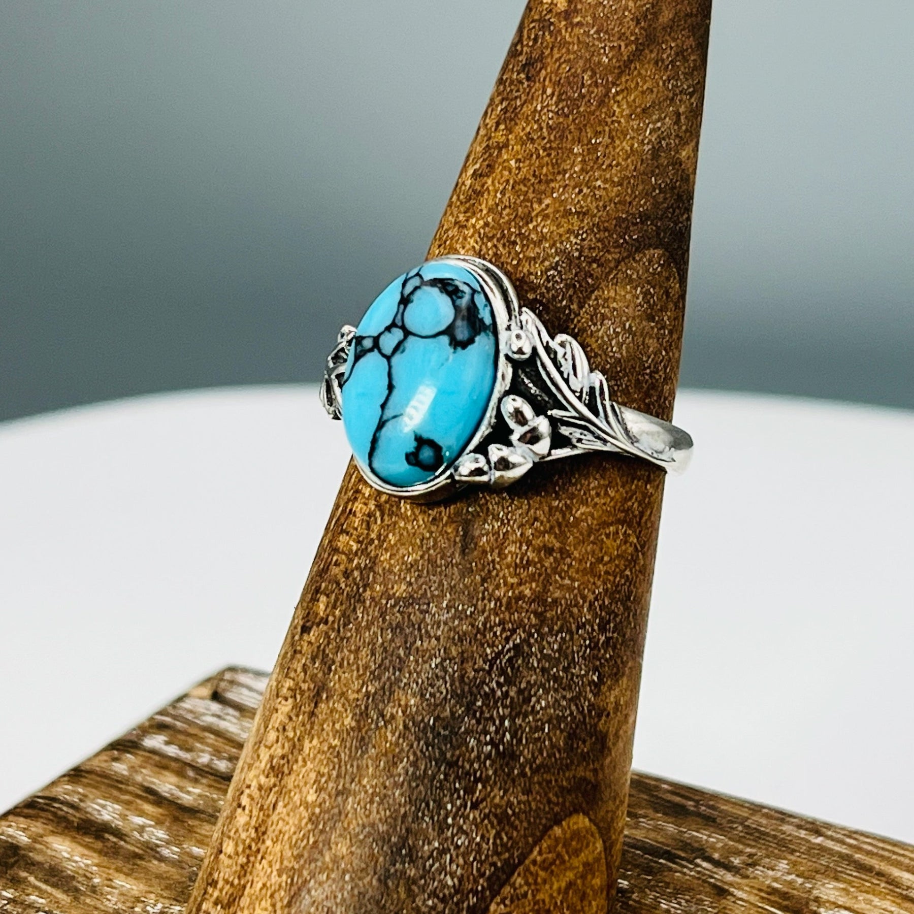 Blue Willow Turquoise Tru-Stone & Sterling Silver Memorial Ring