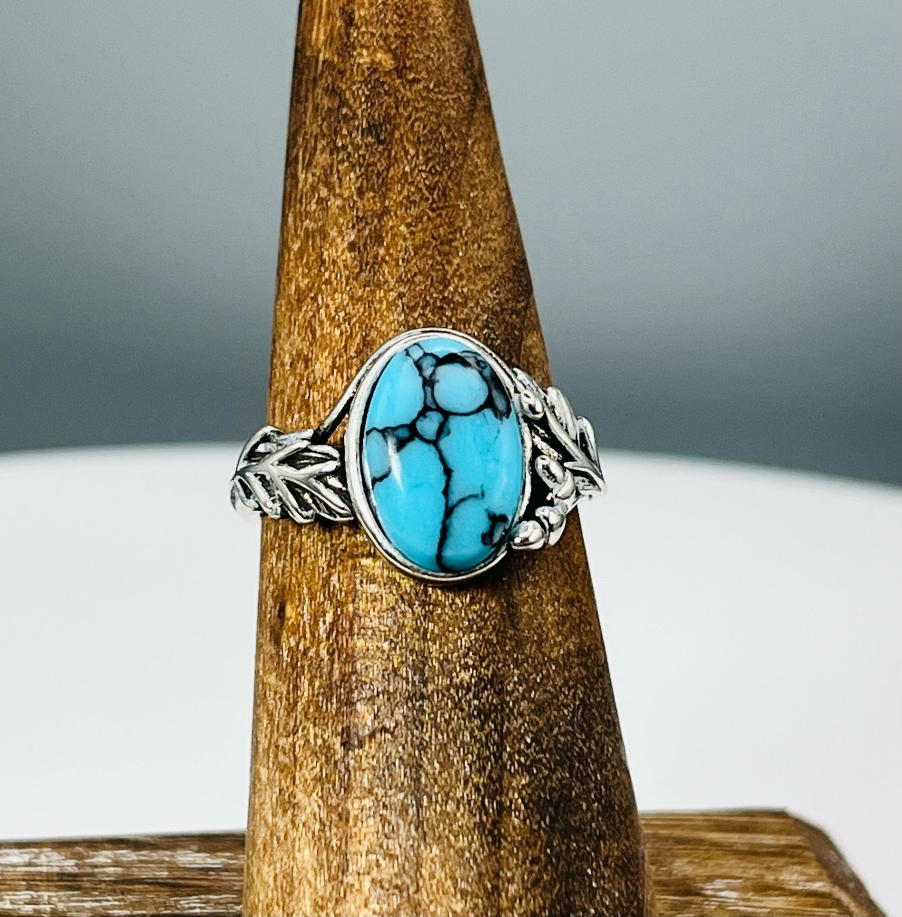 Blue Willow Turquoise Tru-Stone & Sterling Silver Memorial Ring