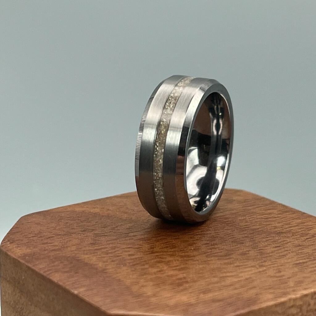 Thin Line of Love Tungsten Memorial Ring by Cotton Street Art Company, handmade jewelry detail photo 2