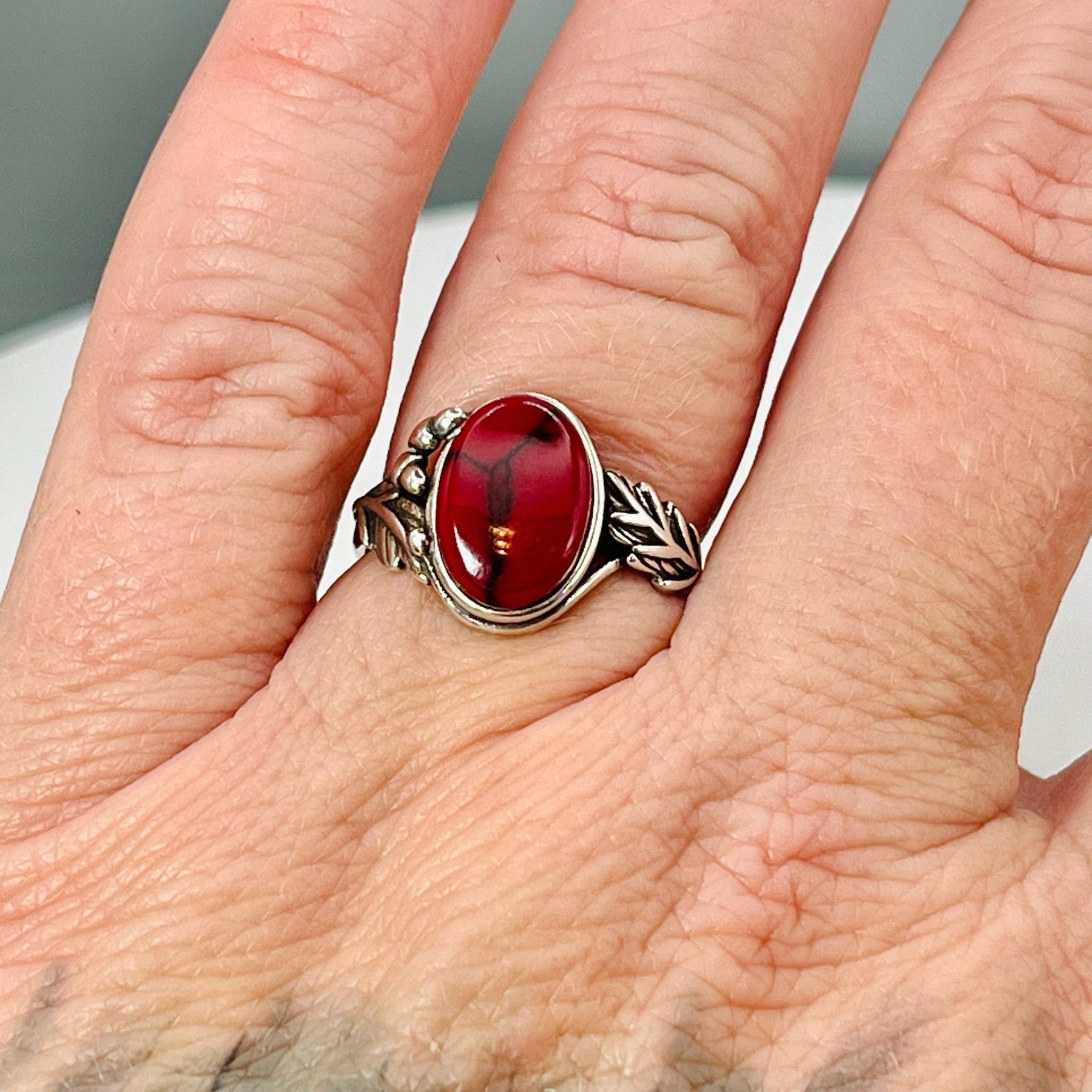 Red Jasper Weeping Willow - Tru-Stone Memorial Ring