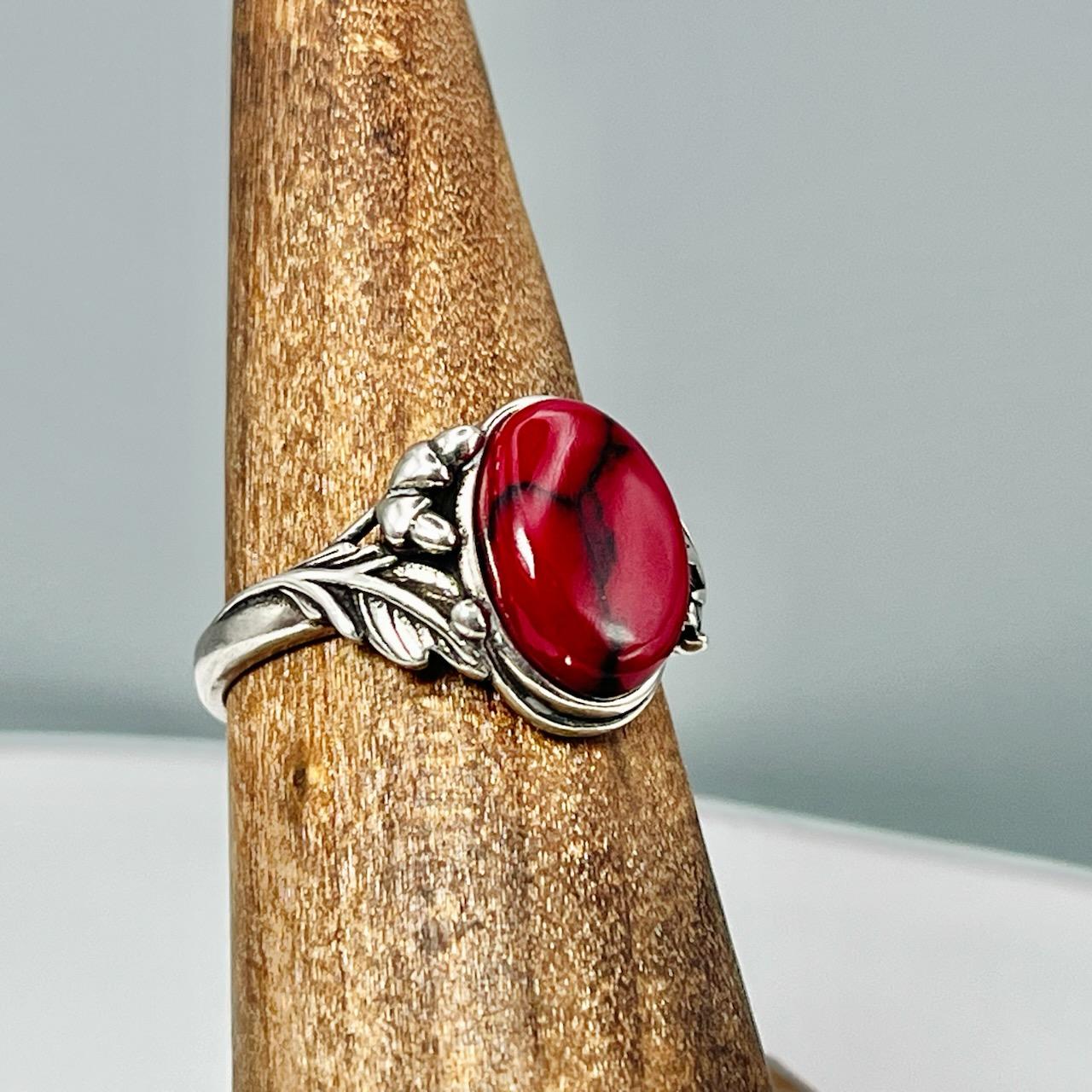 Red Jasper Weeping Willow - Tru-Stone Memorial Ring by Cotton Street Art Company, handmade jewelry main product photo