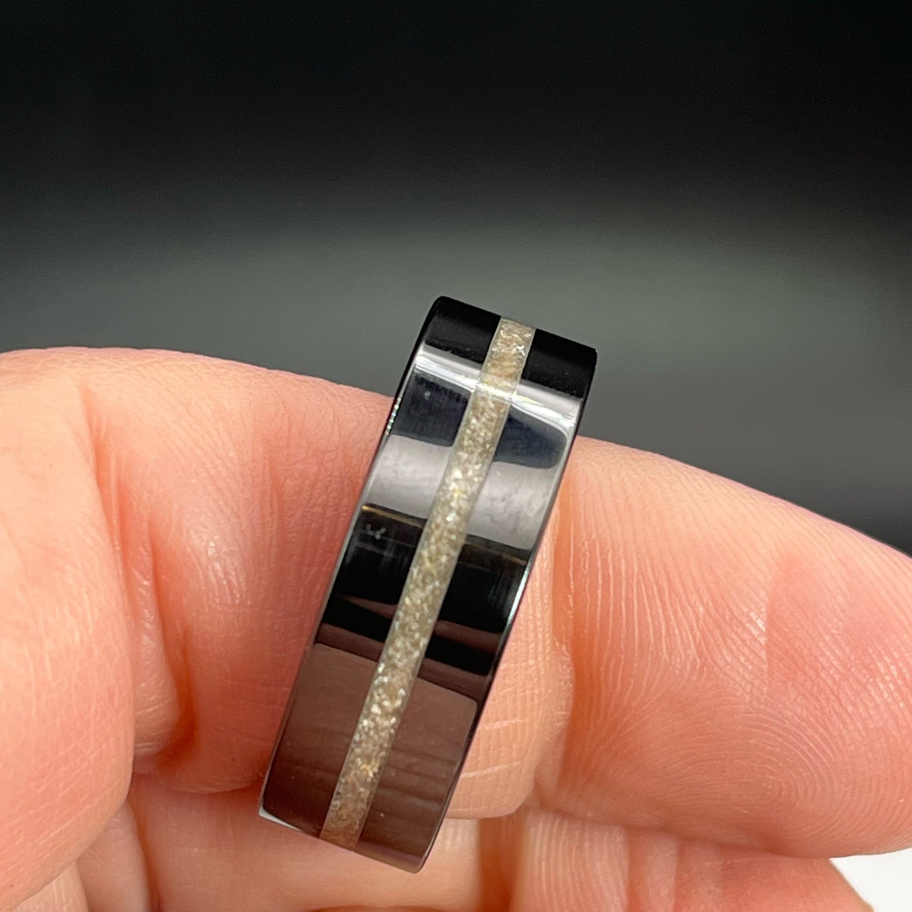 Thin Line of Love Black Ceramic Memorial Ring