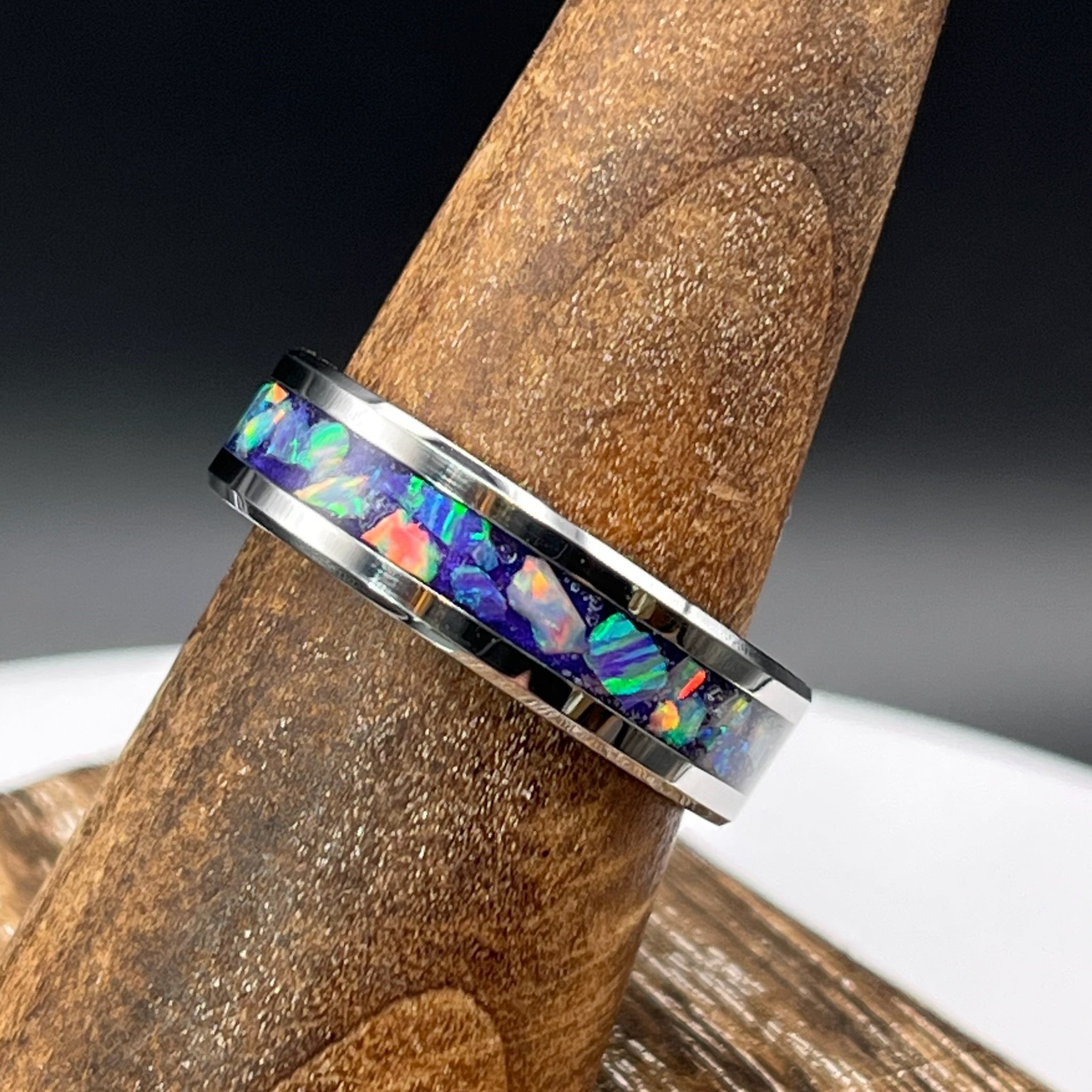 Purple Pearl Opal Ring - Custom Wedding Band by Cotton Street Art Company, handmade jewelry main product photo