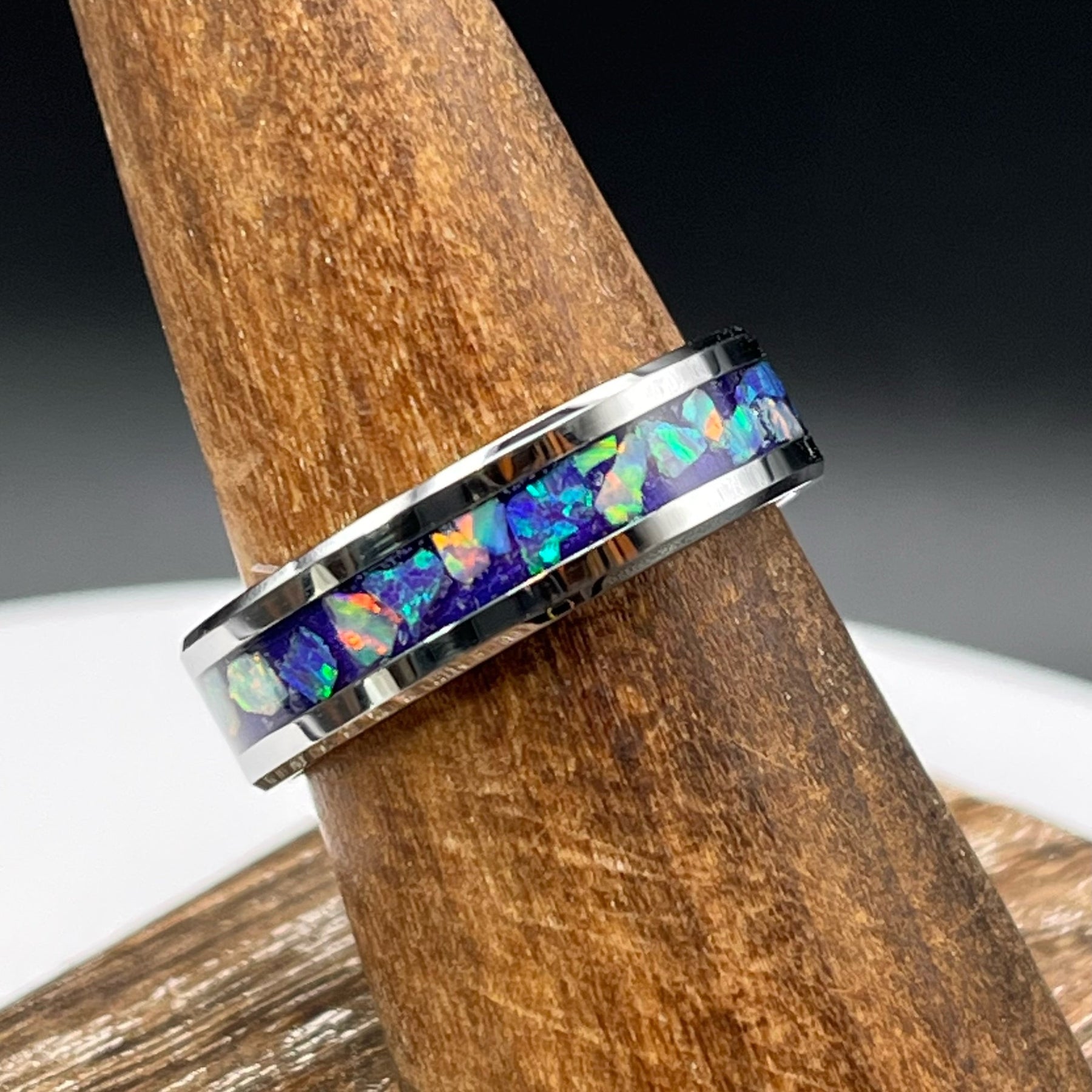 Purple Pearl Opal Ring - Custom Wedding Band
