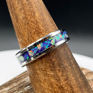 Purple Pearl Opal Ring - Custom Wedding Band