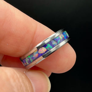 Purple Pearl Opal Ring - Custom Wedding Band
