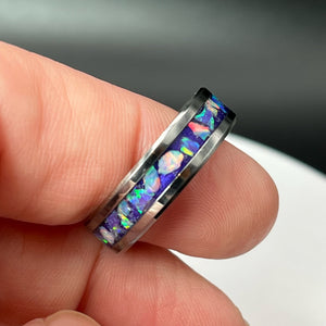 Purple Pearl Opal Ring - Custom Wedding Band