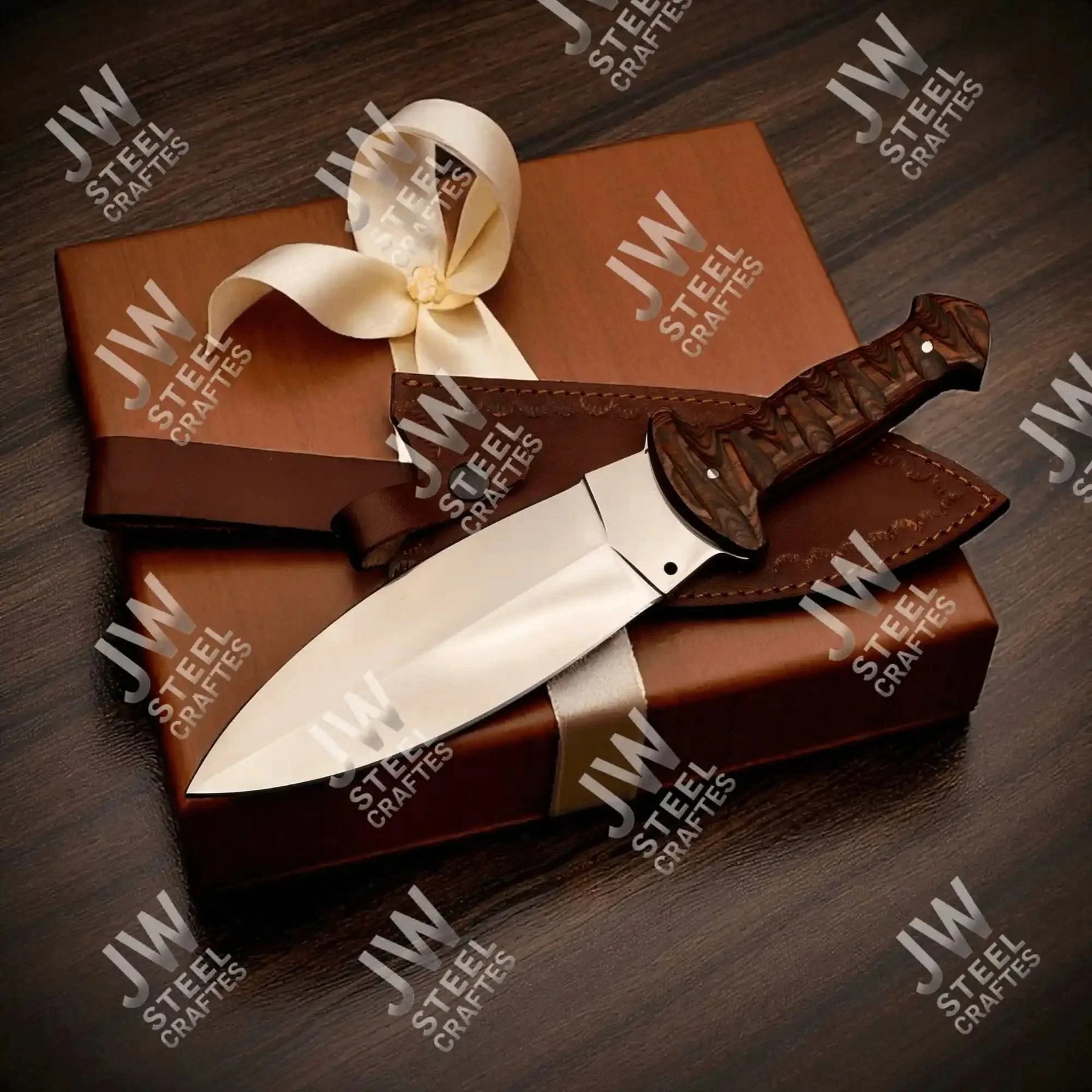 Handcrafted J2 Stainless Steel Boot Knife | Pakka Wood Handle | Leather Sheath | 13.5" Hunting Blade