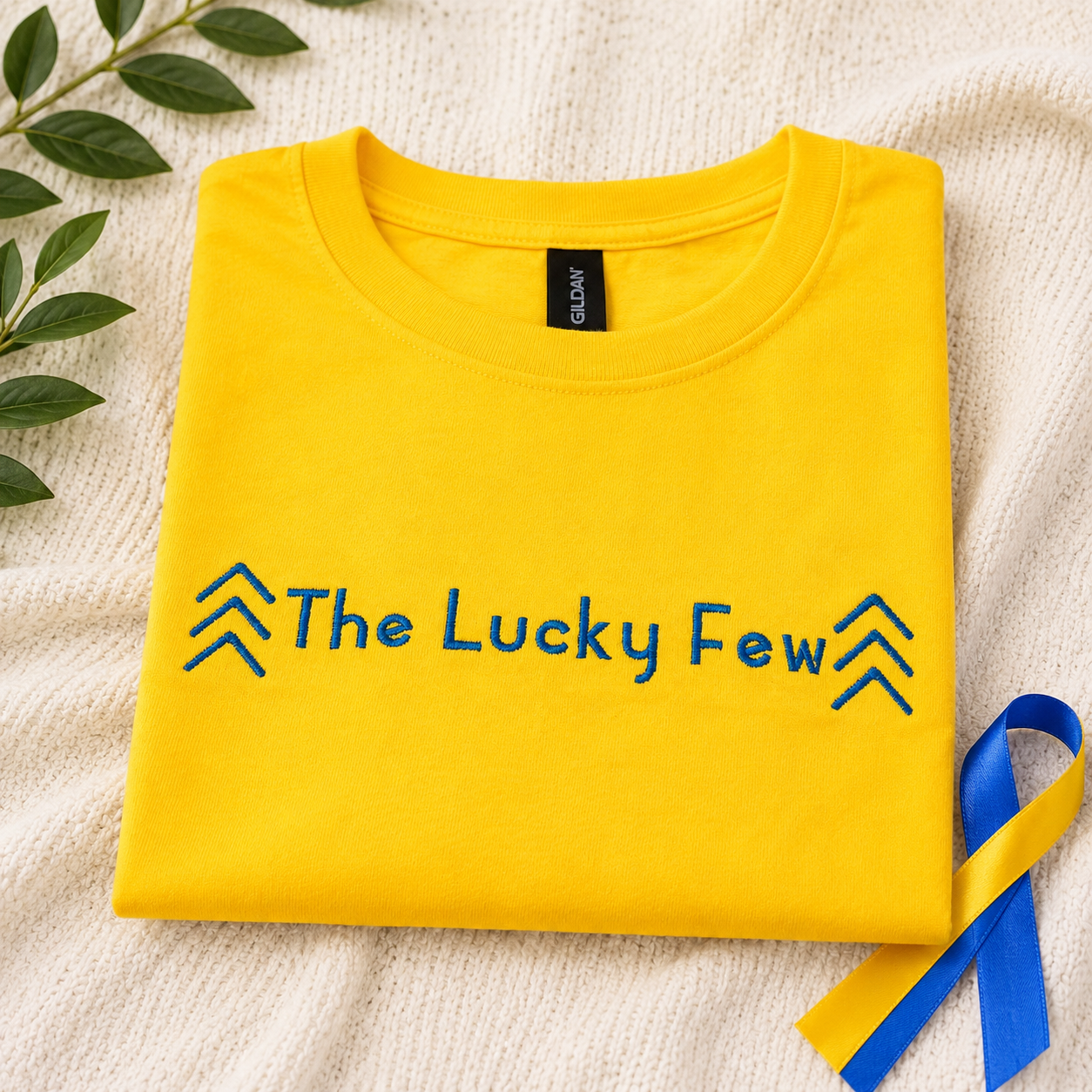 The Lucky Few Embroidered Shirt, Down Syndrome Awareness Tee by Poor Hog Customs, Southern lifestyle apparel main product photo