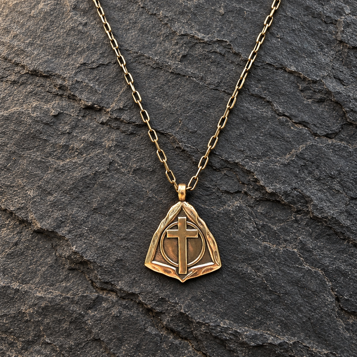The Resurrection Cross - Bronze Christian necklace by Forged By Fire - additional view 4
