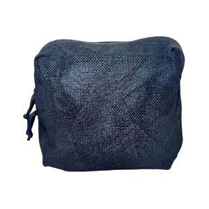 Large black mesh pouch with drawstring closure and Velcro backing
