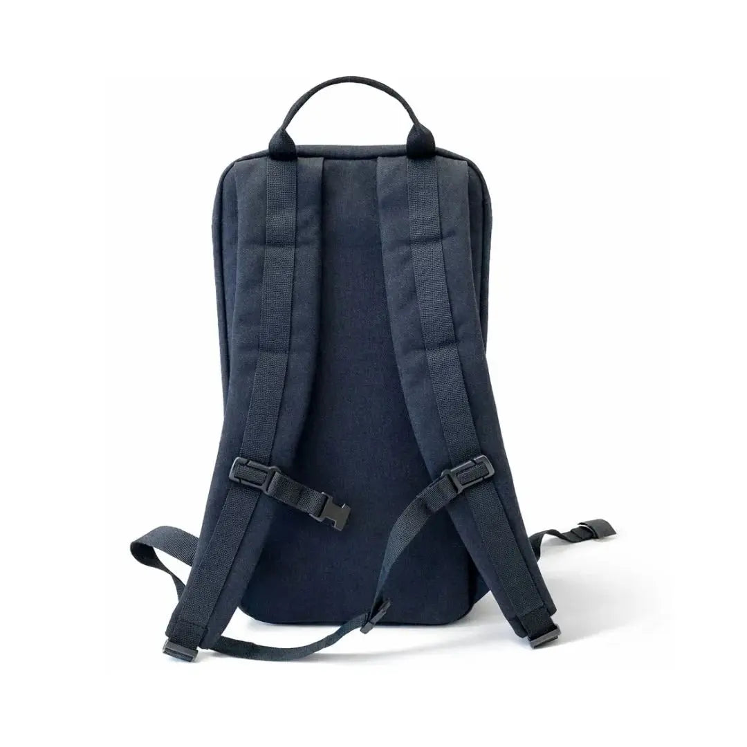 Black minimalist backpack with adjustable shoulder straps and top handle.