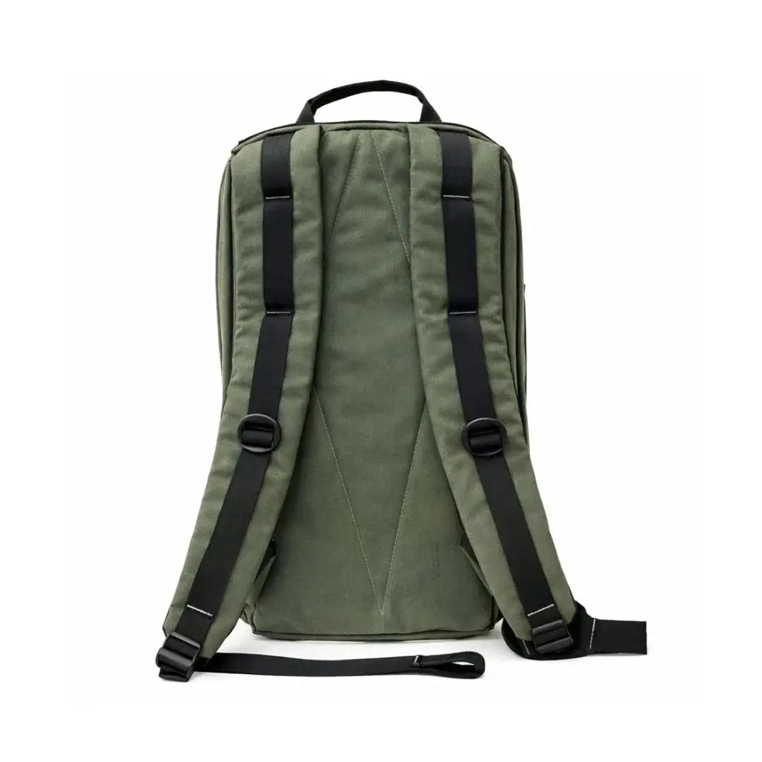Green tactical backpack with black straps and grab handle