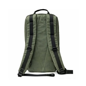 Green tactical backpack with black straps and grab handle