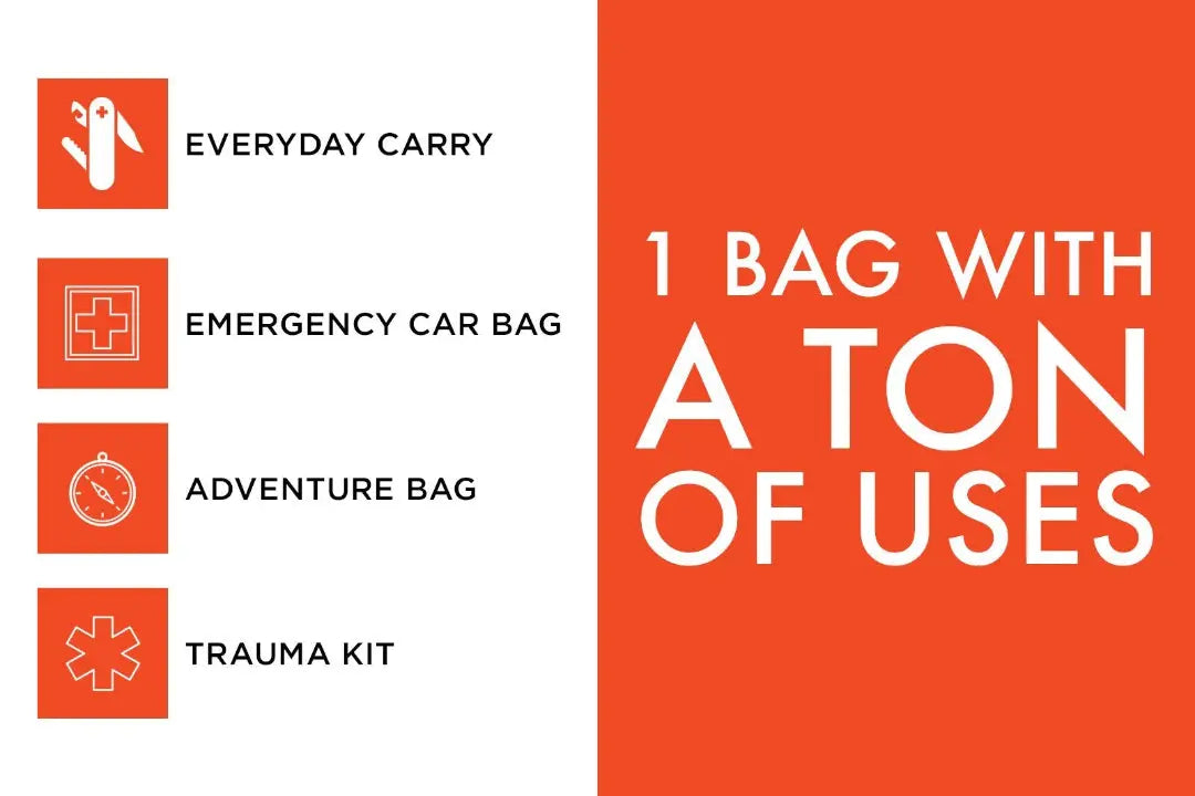 Backpack uses: everyday carry, emergency car bag, adventure bag, trauma kit