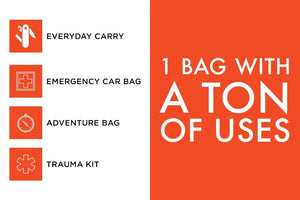 Backpack uses: everyday carry, emergency car bag, adventure bag, trauma kit