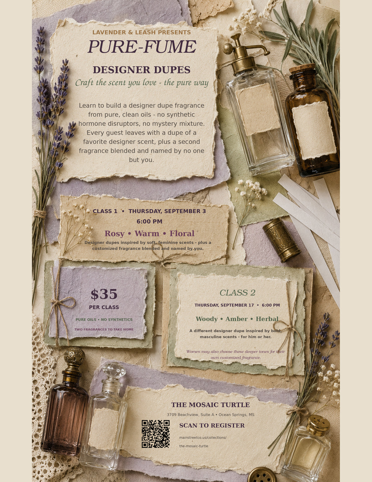 PURE-FUME fragrance making class at The Mosaic Turtle