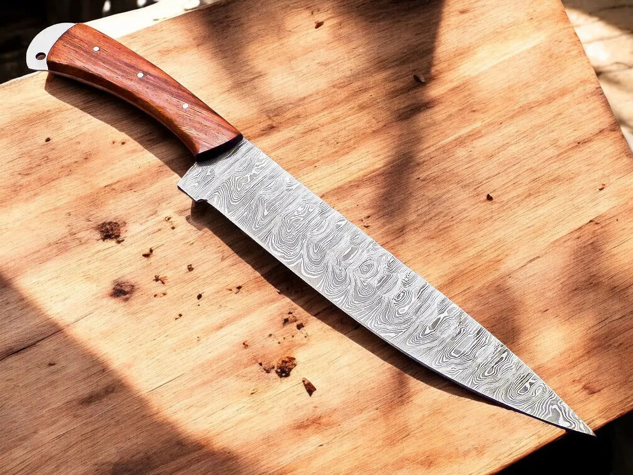 13" Handmade Damascus Chef Knife with Rosewood Handle Damascus Knife Store
