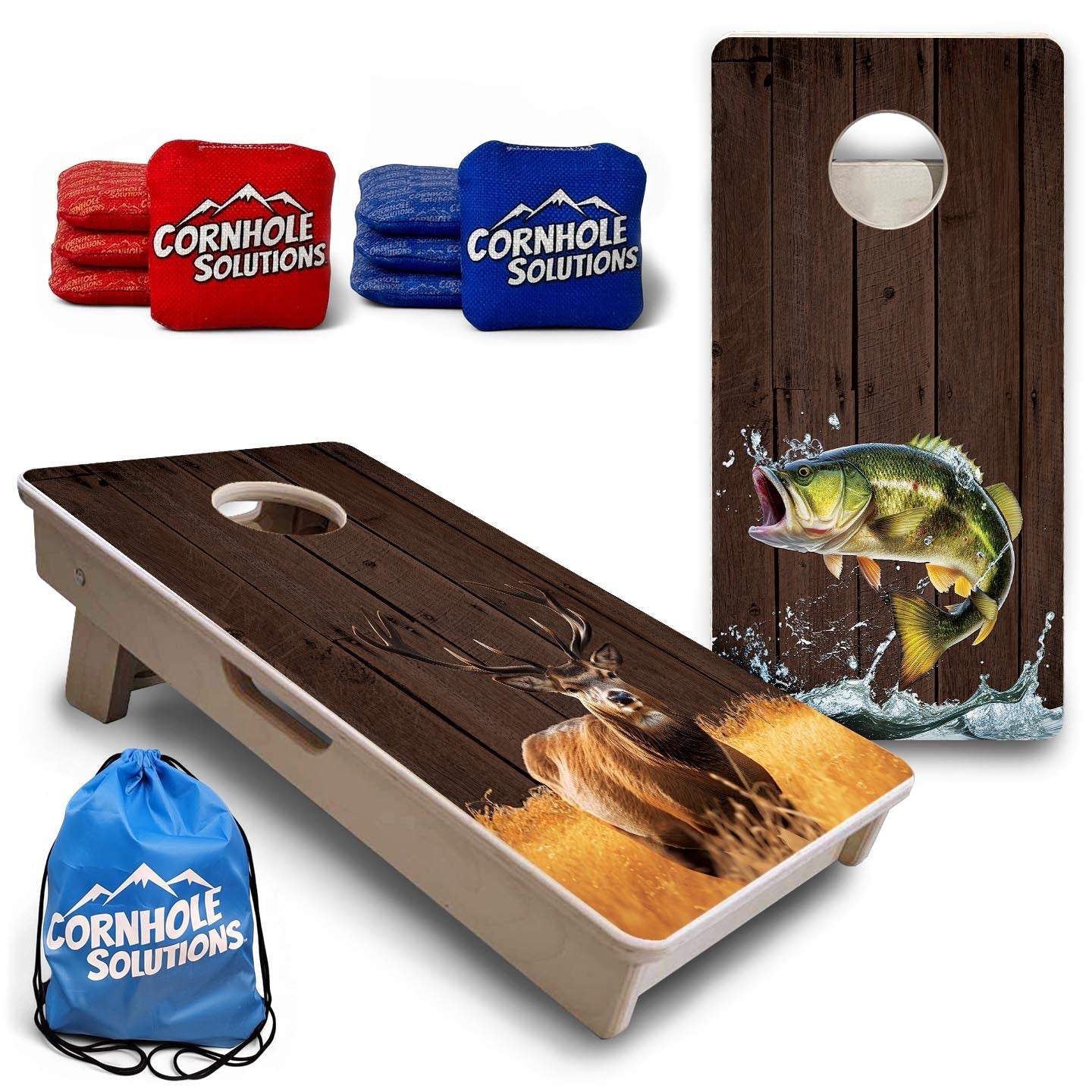 Colorful Deer & Fish Barnwood - Mini or Vacation Size Cornhole Boards Cornhole Solutions