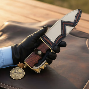 Knuckle Guard Dagger Knife with Rosewood Finger Groove Grip and Two Tone Leather Sheath by Divine Knives — product view 3