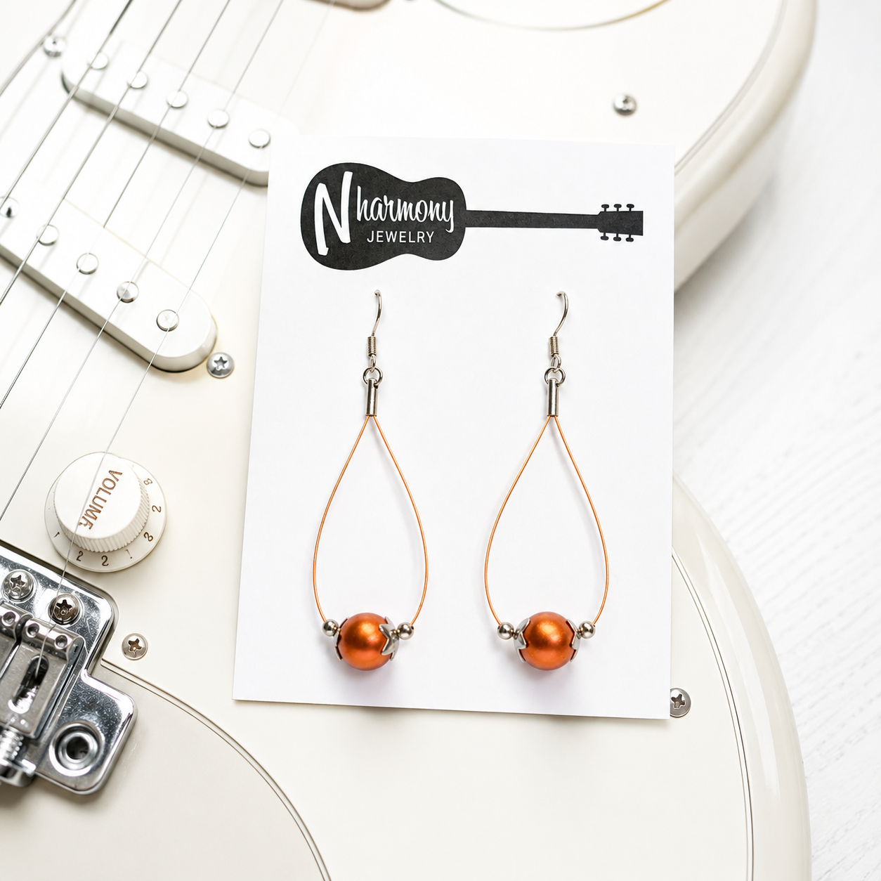 Copper Guitar String Earrings by N Harmony Jewelry, handmade jewelry detail photo 2