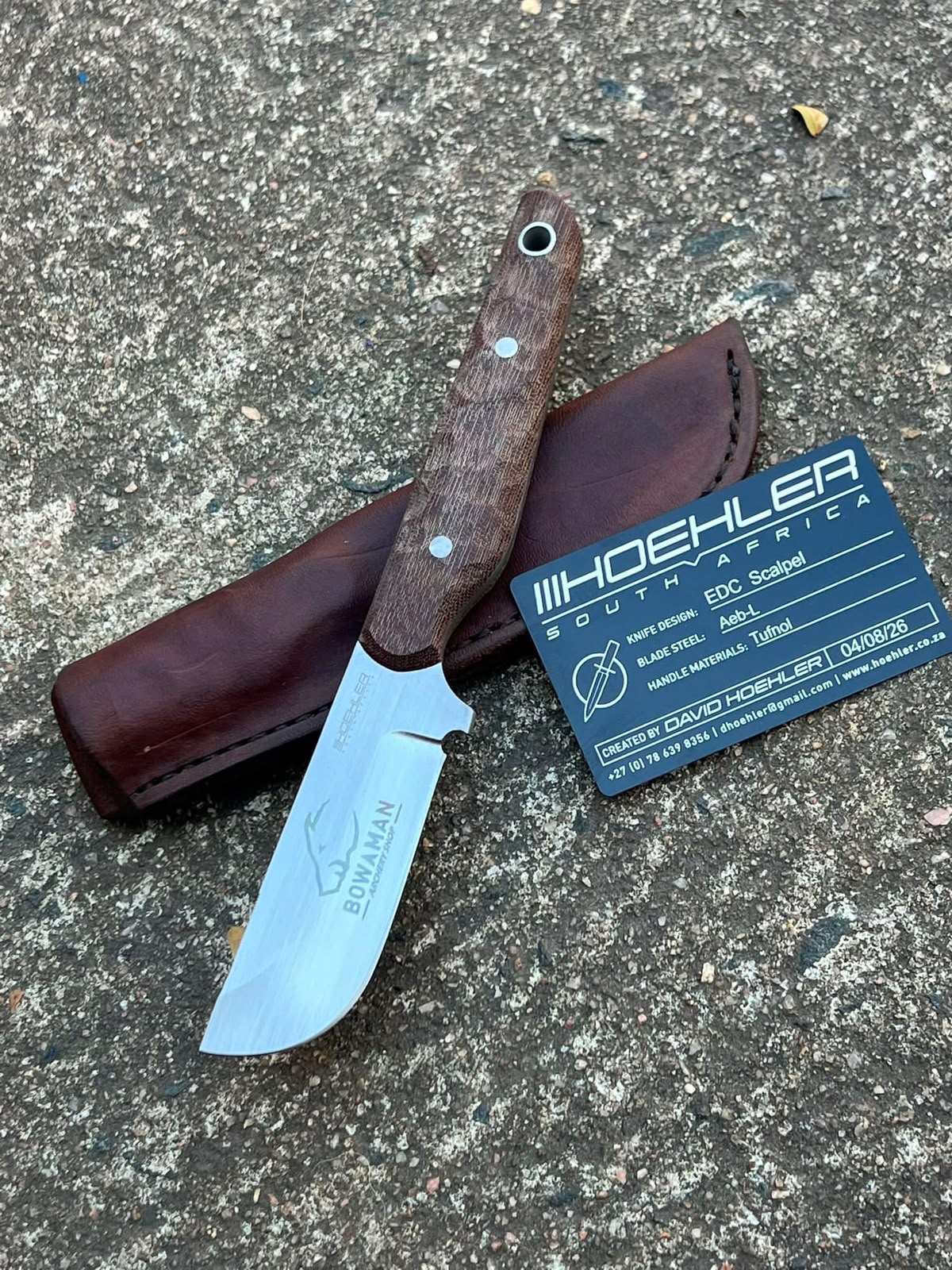 Buffalo Micarta Skinner Knife with Curved Fixed Blade and Leather Sheath