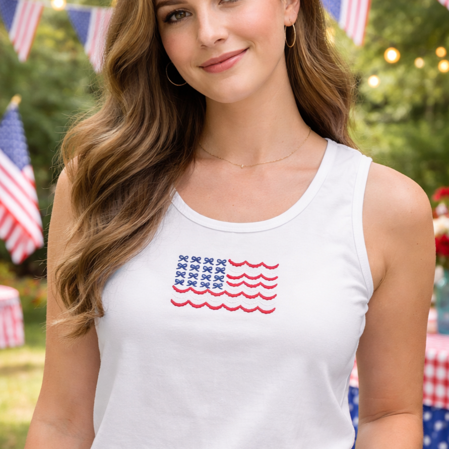 Embroidered Bow American Flag Tank by Poor Hog Customs, tank tops main product photo