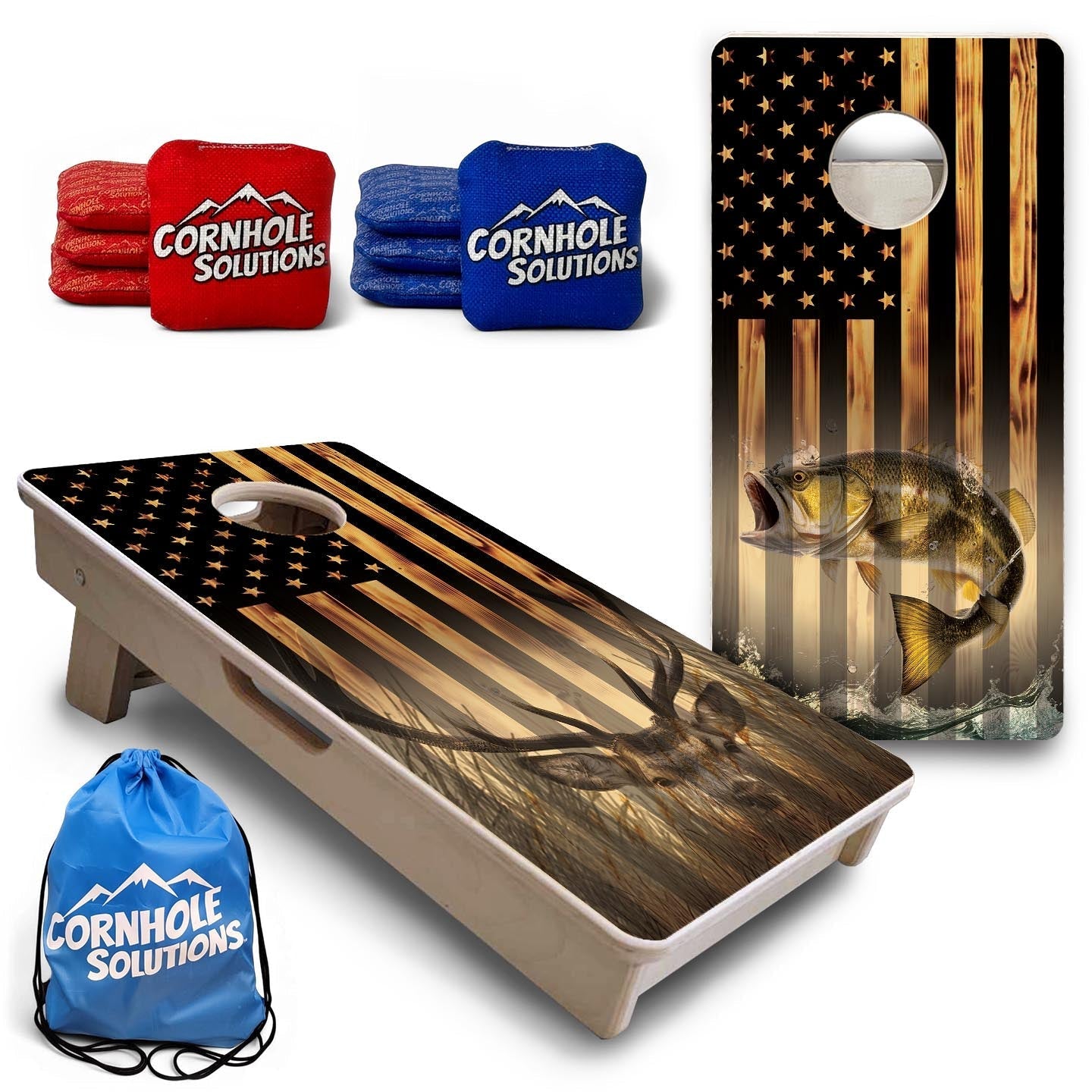 Hidden Deer & Fish Flag - Mini or Vacation Size Cornhole Boards Cornhole Solutions