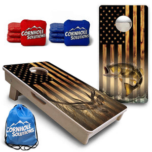 Hidden Deer & Fish Flag - Mini or Vacation Size Cornhole Boards by Cornhole Solutions, custom cornhole board main product photo