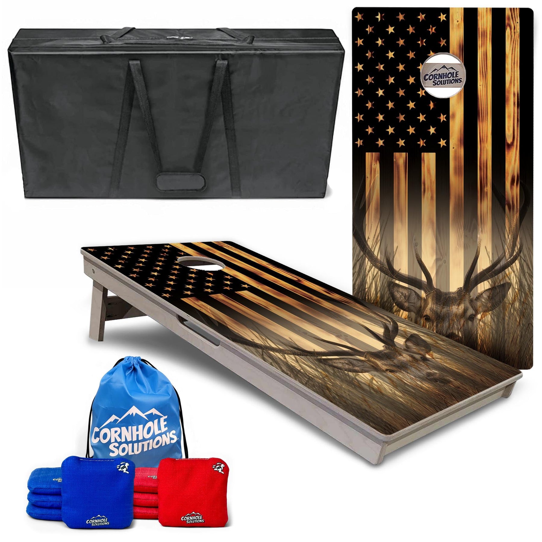 Complete Tournament Cornhole Bundle - Boards, Bags & Carrying Case - Hidden Deer/Fish