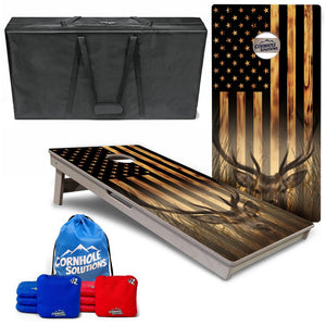 Complete Tournament Cornhole Bundle - Boards, Bags & Carrying Case - Hidden Deer/Fish