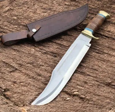 17" Handmade Bowie Knife – Carbon Steel Blade, Wood Handle by Damascus Knife Store, Damascus knife main product photo