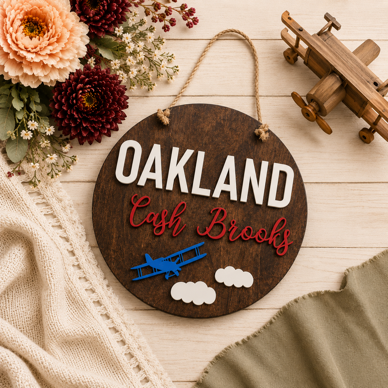 Custom Airplane Baby Name Sign by Poor Hog Customs, Southern home decor main product photo