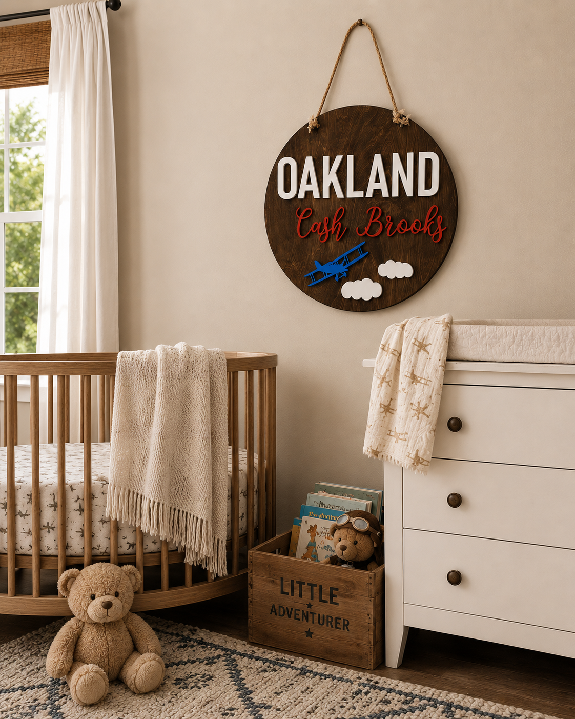 Custom Airplane Baby Name Sign by Poor Hog Customs, Southern home decor detail photo 2