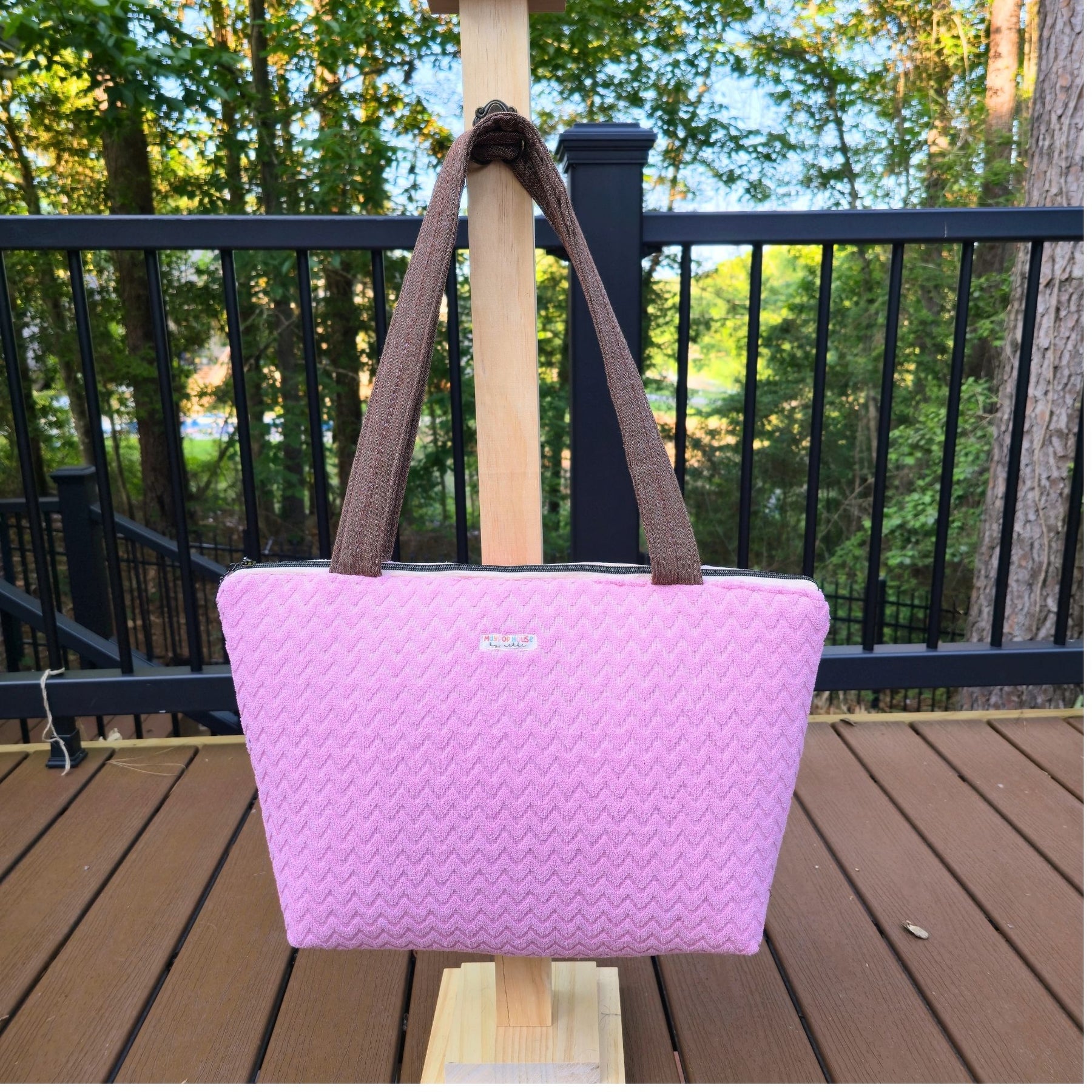 Large Pink Diaper Bag Tote, Handmade Baby Bag with Pockets, Teddy Bear Nursery Bag, Baby Shower Gift by Maypop House Designs, handmade leather goods main product photo