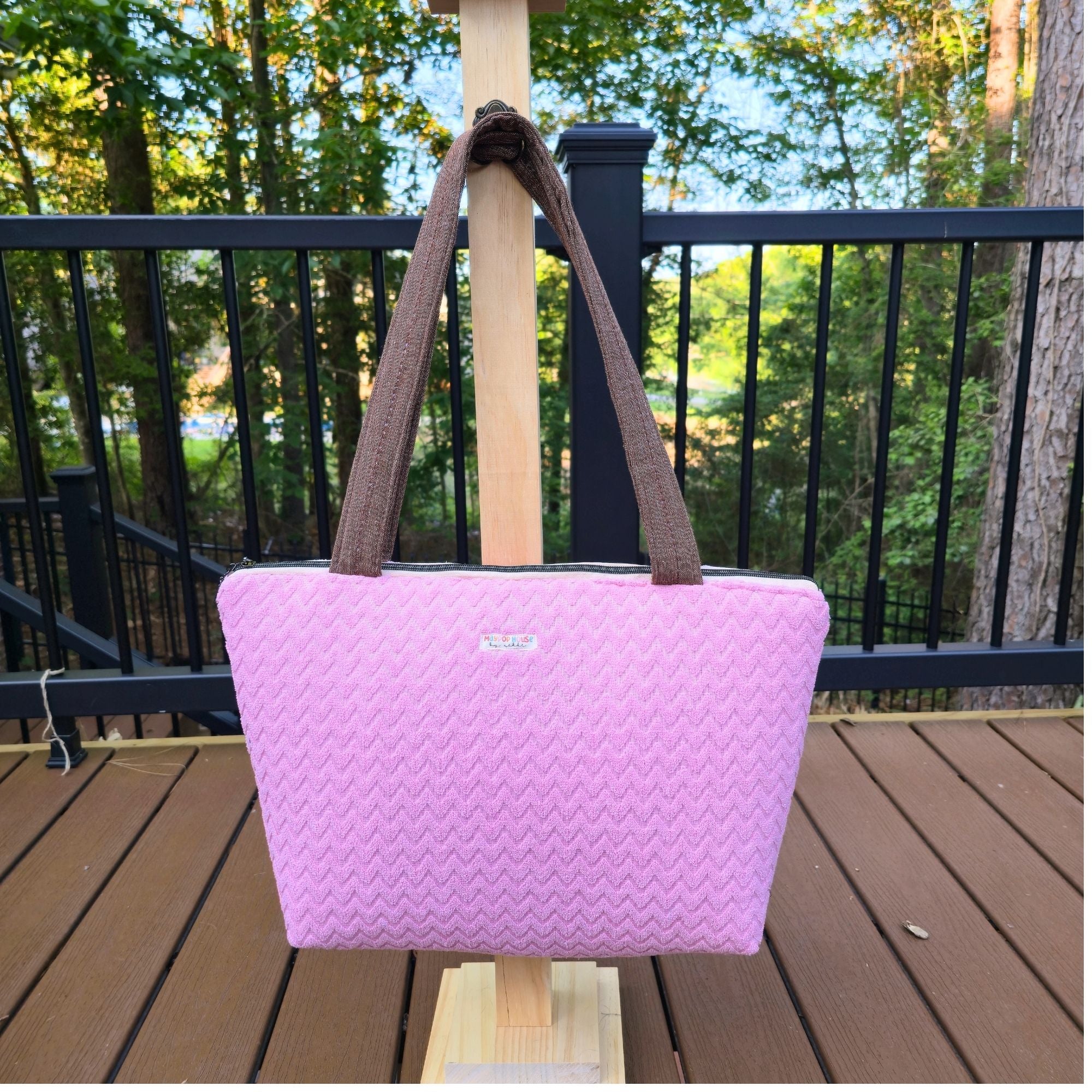 Large Pink Diaper Bag Tote, Handmade Baby Bag with Pockets, Teddy Bear Nursery Bag, Baby Shower Gift by Maypop House Designs, handmade leather goods main product photo